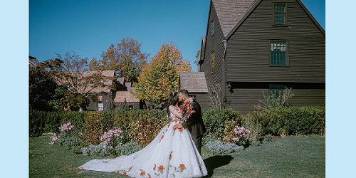 Bride & Groom Embrace - House of the Seven Gables - Salem, MA