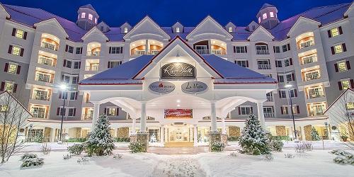 Winter Entrance View New - RiverWalk Resort at Loon - Lincoln, NH - Photo Credit Shanna Hale