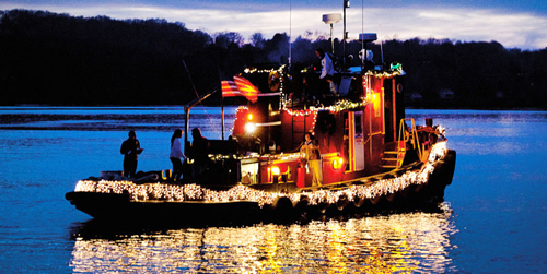 Trees in the Rigging at the Carol Sing & Boat Parade - Essex - Lower CT River Valley