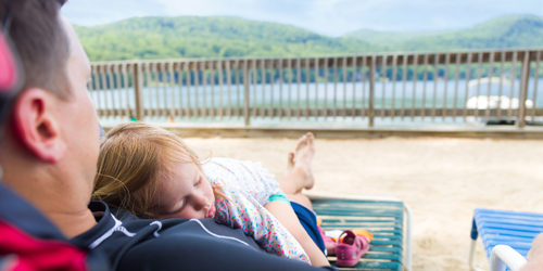 Girl Asleep on Dad - Lake Morey Resort - Fairlee, VT