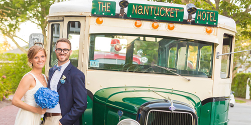 Couple in Front of Antique Bus - The Nantucket Hotel & Resort - Nantucket, MA - Photo Credit Anne Lee Photography
