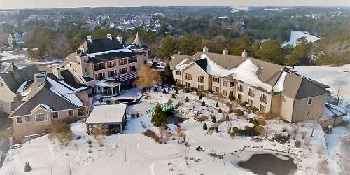 Snowy Aerial View - Mirbeau Inn & Spa - Plymouth, MA