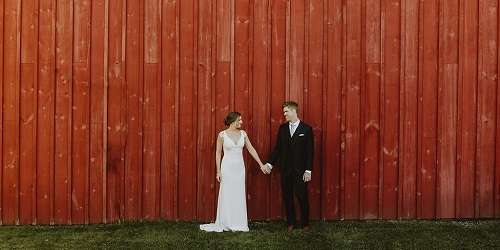 Red Barn Wedding Couple - Wild Trails Farm - Springfield, VT - Photo Credit Mountain Hearts Photography