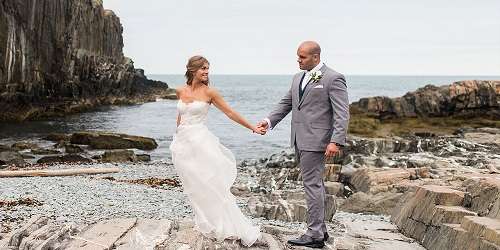 Bride & Groom on Rocky Beach - Cliff House Maine - Cape Neddick, ME