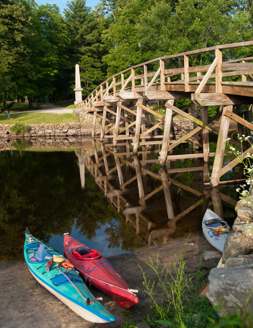 Summer Kayaks at the North Bridge in Lexington, MA - Photo Credit Greater Merrimack Valley