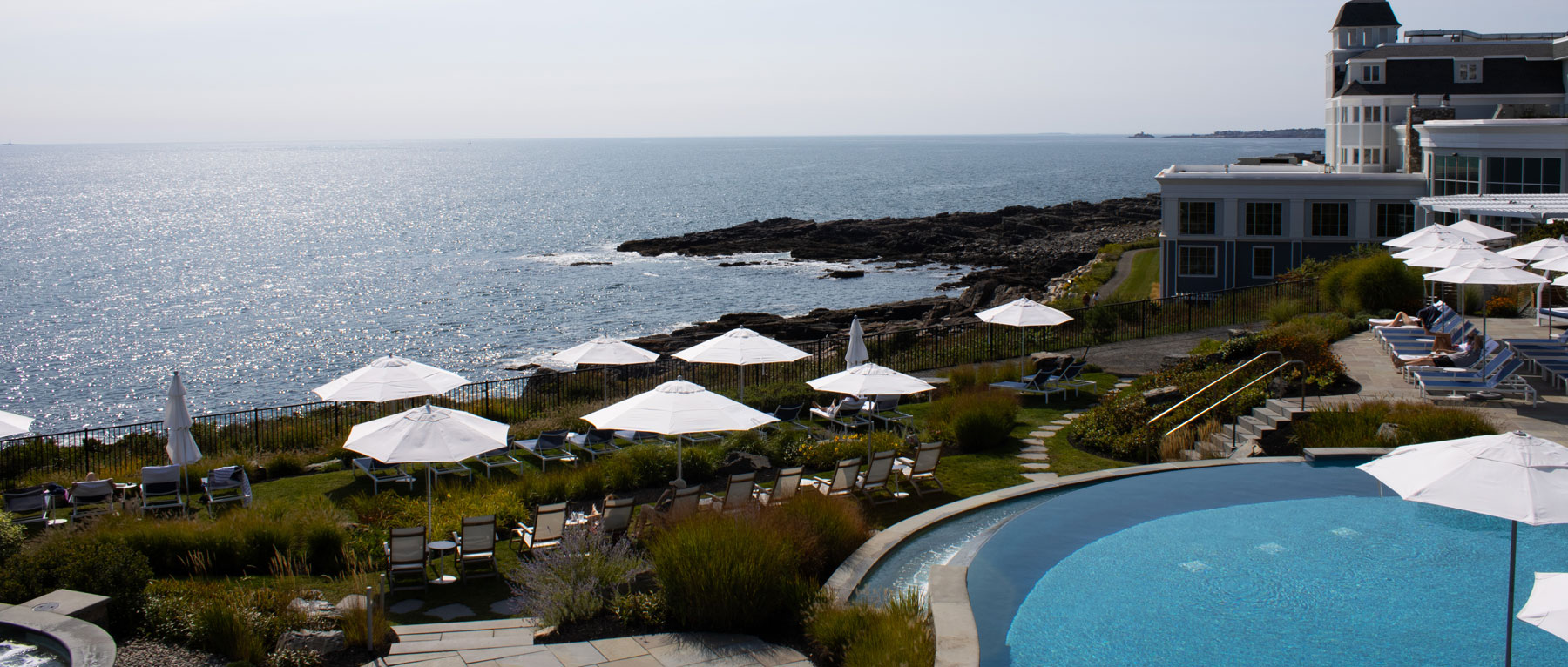 View towards Boon Lighthouse from the Pool Pation at Cliff House - Cape Neddick, ME
